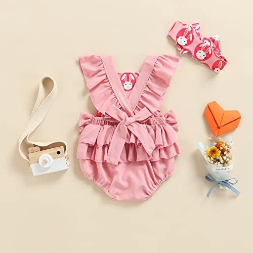 Hoanselay יילוד תינוקות בנות פסחא תלבושת ארנב שרוולים ללא שרוולים פרוע בגד גוף תינוקות.