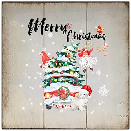 סגנון וינטג '12x12in מזרן עץ חג המולד מחמד מחמד כלב משאית אדומה עץ חג המולד בתים של חג מולד שמח לוח עץ למרפסת חצר חצר בית