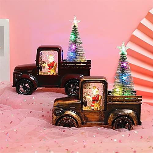 יאנגקסו סנטה קלאוס טרקטור נהיגה עם עץ חג מולד מואר, גלובוס שלג נצנצים וינטג 'חג המולד חג המולד מתנה פסטיבל פסטיבל, אדום