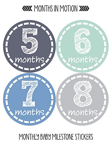חודשים בתנועה מדבקות חודשיות לתינוק - מדבקות אבן דרך לתינוק-מדבקות לילד שזה עתה נולד-מדבקות חודש לתינוק - מדבקות