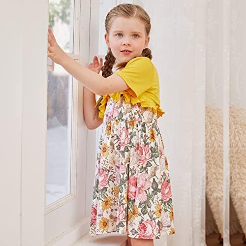 פעוט שמלת ילדה קרדיגן 2 חתיכה ילדה פרחוני הדפסת שרוולים שמלת מצולעים קרדיגן סט 18 חודשים-6 שנים