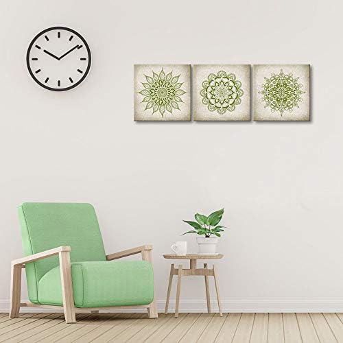 Klvos מנדלה אמנות קיר לסלון 3 לימוני לימון ירוק בוהו פרחים דפוס בד הדפס יצירות אמנות תמונות פרחים וינטג
