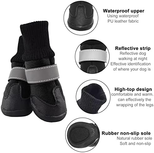 מגפי כלבים עם 4 חלקים, נעלי חיות מחמד אטומות למים נעלי כותנה כלב מגן על נעלי כותנה בחורף מגפיים גבוהים נעליים נוחות