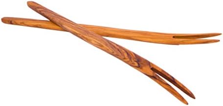 סט של 2 מזלג מעוקל עץ זית עם 2 נקודות - מזלגות עץ בעבודת יד - Skandwood