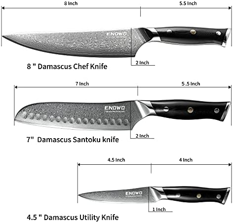 סכין דמשק סט 3 חלקים, פלדת דמשק יפנית 10, סט סכין שף, מחדד מטבח פרימיום 4 במה, תיקון מהיר ובטוח, שחזור וליטוש