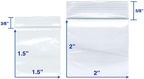 400 מארז שקיות פלסטיק שקופות קטנות 2 מיל, 2 גדלים שונים, 1.5 על 1.5 אינץ', 2 על 2 אינץ ' שקיות רוכסן פלסטיק