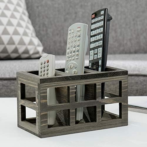 MyGift וינטג 'אפור מעץ מוצק טלוויזיה מחזיק בשלט רחוק לשולחן עם 3 משבצות
