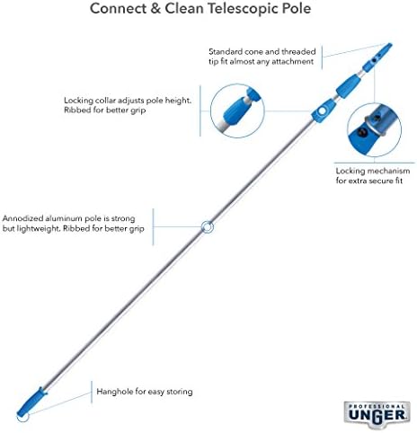 Unger Professional Connect & Clean 4-8 רגל טלסקופינג סיומת רב-תכליתית, ניקוי חלונות, אבק וביצועים מקצועיים אחיזת