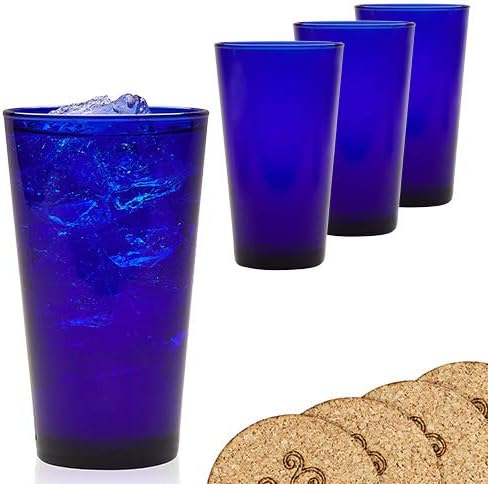 עיצוב אקולוגי-כחול קובלט אמריקאי 17.25 כוסות אונקיה-סט כוסות 4 התלקחות עם תחתיות