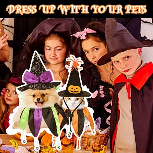 4 יחידות ליל כל הקדושים חתול מכשפה תלבושות מכשפה חתול כובעים וצווארונים עם פעמוני מצחיק אשף תחפושות חתול ליל כל הקדושים