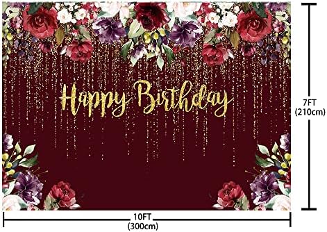 ABLIN 10x7ft זהב יום הולדת שמח בורדו רקע אישה ילדה בורגונדי פרחים סגולים אדומים רקע טפטוף חרוזים קישוטי