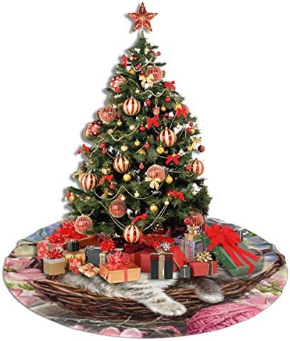 LVESHOP חג שמח חתול מקסים חצאית עץ חג המולד יוקרה עגול מקורה מחצלת חיצונית כפרי חג המולד עץ עץ קישוטי חג ≠ 30