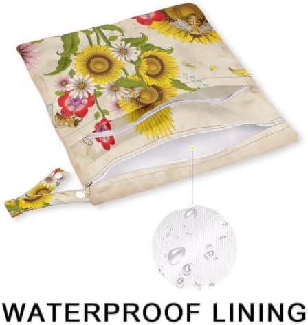 2 pcs תיק עמיד למים רטוב יבש רטרו חמניות פרח לשימוש חוזר לניתן לשטוף לתינוקות תיק חיתול עם שני כיסים עם רוכסן בגדי ים נסיעות