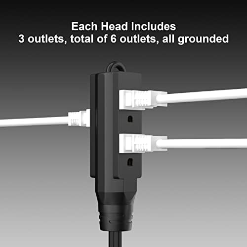 רצועת חשמל של כבל הרחבה של 12 רגל ומגן מתח 6 רגל עם 10 שקעים ו -3 יציאות USB ויציאת USB-C 1