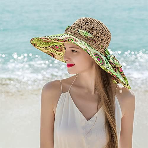 נשים בוהמיות של Spencial כובעי דיג, כובע קש הגנה על חוף השמש, כובע קש לחוף השמש, טיול קיאקים בקיץ דלי צבעוני כובע