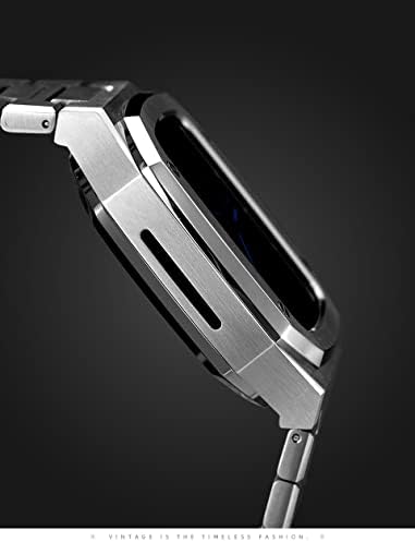 רצועת נירוסטה של ​​CNHKAU 、 רצועת גומי ומארז ， עבור Apple Watch 45 ממ 44 ממ 41 ממ סדרה ， לטיפלת מתכת של IWatch