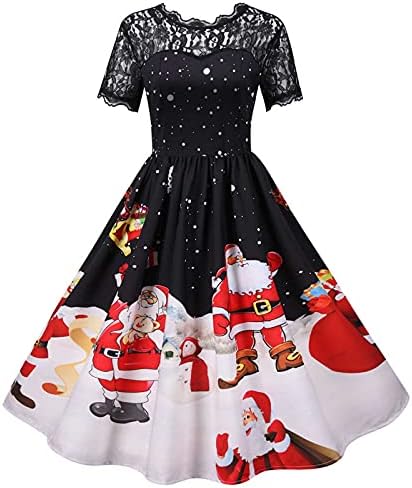שמלות חג מולד לנשים משנות החמישים וינטג 'שרוול קצר שרוול סתיו סתיו שמלת קוקטייל אורח חתונה תלבושות חג מולד