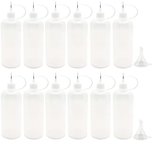 Myyzmy 12 PCS בקבוק קצה מחט, 120 מל /4 אונקיה דיוק בקבוקי מוליך, עם 2 PCS מיני משפך, מכסה שחור