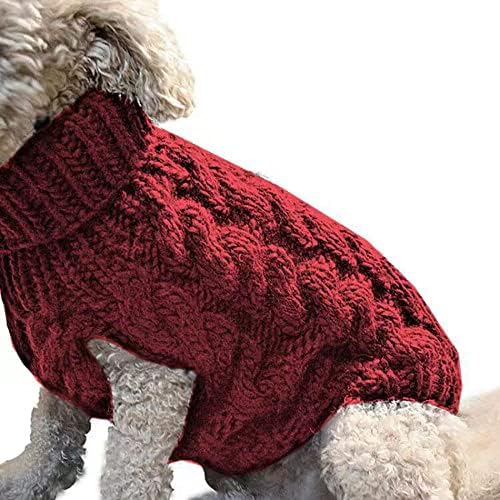 סוודר כלבים של צווארון גולף - בגדי כבלים קלאסיים לבגדי כבלים קלאסיים עם חור רצועה למזג אוויר קר, מתנה אידיאלית לחיית