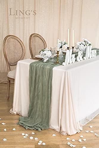 הרגע של לינג 10ft x 35 מחנה רחב גזה ירוק גזה חצי שולחן חצי שולחן רץ גבינה מפת שולחן קבלת חתונה קבלת כלות מקלחת יום