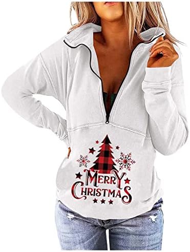 נשים של חג המולד ארוך שרוול 1/4 רוכסן צווארון זרוק כתף גדול רפוי סווטשירט בסוודרים סוודר