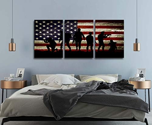 אמריקה קיר דגל אמריקה חייל אמריקאי חייל צבאי קיר צבאי 3 פאנלים ציור יום עצמאות עבודות אמנות אמנות פוסטר אמריקאי