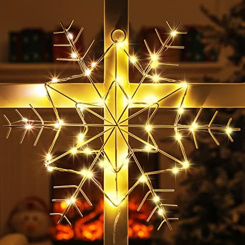 חלון חג המולד בגודל 11.8 אינץ 'קישוטי אורות פתית שלג להוביל אורות חלון פתית שלג עם 50 נורות עמיד למים פיות