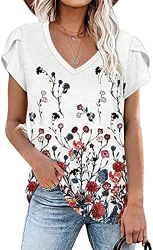 גודל קטן נשים חולצות נשים מקרית פרחים פרינגטינג חולצות קיץ כותרת שרוול מקרית חולצות חולצה