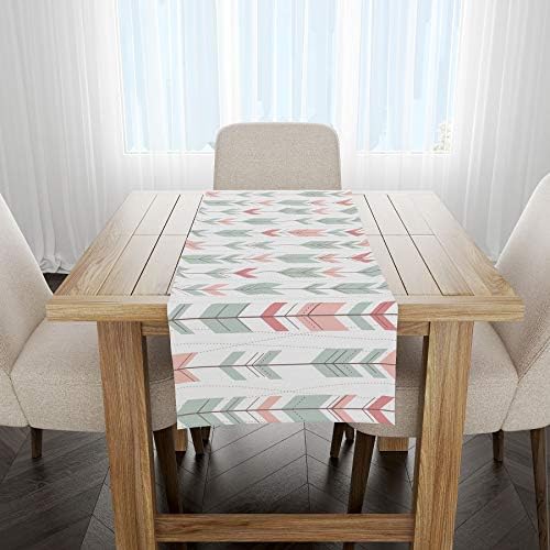 רץ שולחן גיאומטרי של ysahome, משולש בצורת חץ בסגנון אצטק והדפס צבעוני רך מרופד, חדר אוכל רץ מלבני, 16x55 אינץ ', אלמוג