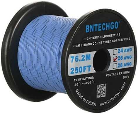 Bntechgo 26 מד סיליקון חוט סליל 250 רגל כחול גמיש 26 AWG חוט נחושת משומר תקוע