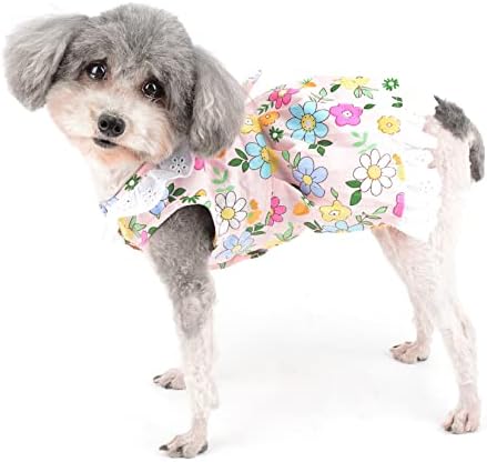 שמלות כלב זונה לכלבים קטנים בנות בנות שמלת נסיכת גור פרחונית קיץ עם פרחי קשת מודפסים בגדי חיות מחמד מודפסים חצאית
