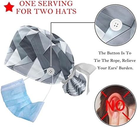 כובעים רפואיים של Ratgdn לנשים עם כפתורים שיער ארוך, כובע עבודה מתכוונן בן 6 חלקים, דפוס עצם כלב לבן שחור