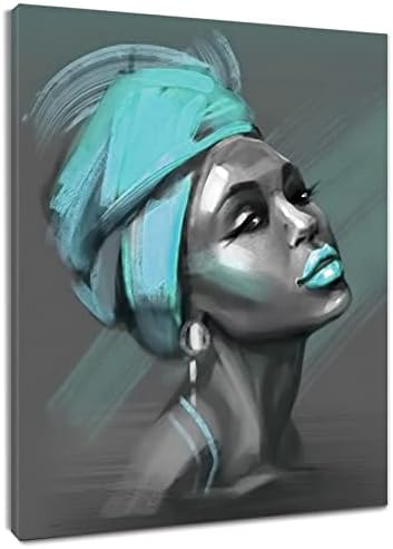 LB נשים אפריקאיות אמריקאיות אמנות קיר קיר, יופי שחור אישה שחורה טורטי שיער באומנות, תקציר ציור מינימליסטי תקציר לחדר שינה