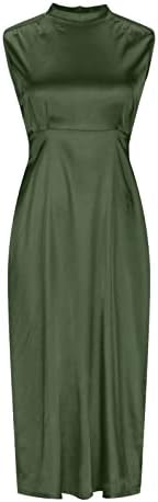 2023 קיץ סאטן שמלת נשים של שרוולים מוק צוואר פורמליות שמלות אלגנטי צד פיצול קוקטייל המפלגה מקסי שמלות