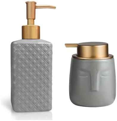2 חבילות מתקן סבון מודרני, בקבוק משאבת קרם קרמיקה, תפאורה ביתית אפור