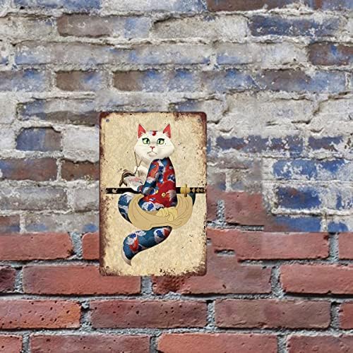 חתול דקור בציר פוסטר יפני נינג ' ה סמוראי חתול קעקוע מתכת פח סימן רטרו בית קפה משרד אמנות בר פאב מוסך קלאסי