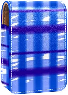 מיני איפור תיק עם מראה, מצמד ארנק מעוור שפתון מקרה, כחול סגול קווים משובץ אמנות