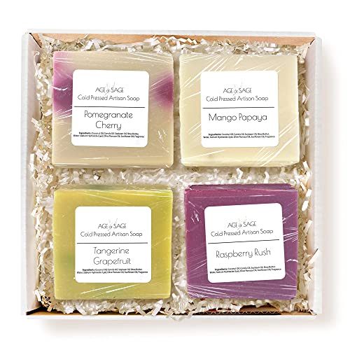 סבון טבעי פירותי לנשים - סט מתנה לסבון מלאכה בעבודת יד עם שמן אתרי - כל ברים לחות אורגנית, רעיון למתנה ליום