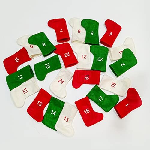 גרבי חג המולד 24 יח '≠ מספרים 1 עד 24 Å גרביים לבנים ירוקים אדומים קישוטי עץ חג המולד קבעו גבישים ברורים למלאכה