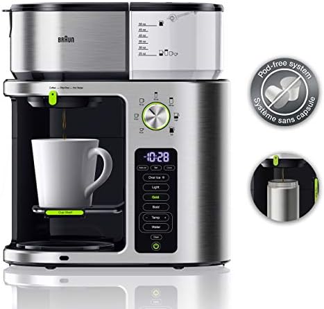 Braun Multiserve Coffee Machine 7 גדלי חליטה לתכנות / 3 חוזקות + קפה קר ומים חמים לתה, קפה זכוכית, נירוסטה, KF9170SI