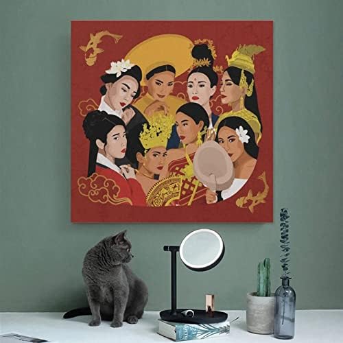 דמות אמנות רטרו פוסטר אסייתית חגיגה של נשים מדהימות מסורתיות ציור ביתי ציור אמנות קיר תפאורה קנבס קיר פוסטר אמנות