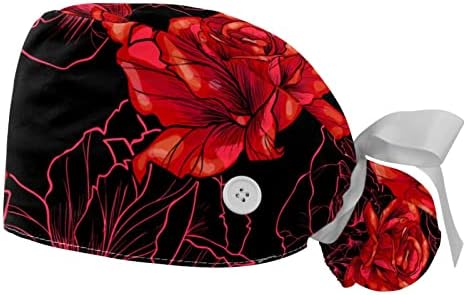 גולגולת מקושטת של פרחים מצוירים ביד 2 יח 'כובעי בופנט מתכווננים עם כפתורים וכיסויי עניבת ראש סרט זיעה