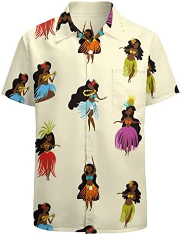 נשים משחק יוקולילי וריקודים הולה גברים של הוואי חולצה קצר שרוול כיס דק בכושר כפתור למטה למעלה מצחיק