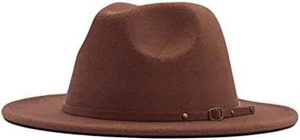 כובעי חוף QXUAN לנשים גברים פדורה כובע רחב פנמה כובע כובע תקליטונים שוליים עור פדורה שוליים עור
