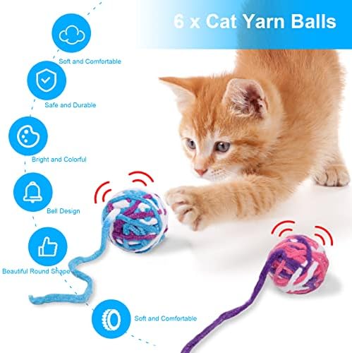 כדורי צעצוע של אנגלצאי חתול 6 חבילה, כדורי צעצוע של חתול חוט צמר עם כדורי חוט חתול פעמון, צעצועי חתול אינטראקטיביים צבעוניים