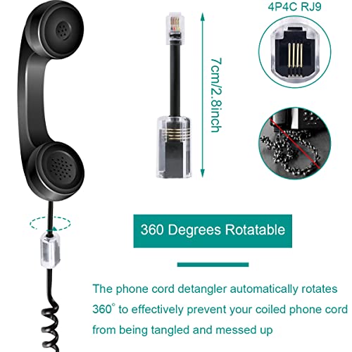 DKARDU טלפון טלפון כבל טלפון קו טלפון, חוט טלפון מפותל באורך מפותל 1.6 עד 6.6 רגל קווי קשת 4P4C קפיצי מתולתל