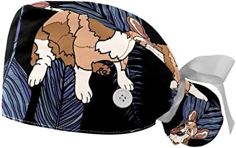 2 יחידות כובע עבודה עם כפתורים ורצועת זיעה קורגי כלב חיה חמוד בעלים לשפשף לנשים שיער ארוך