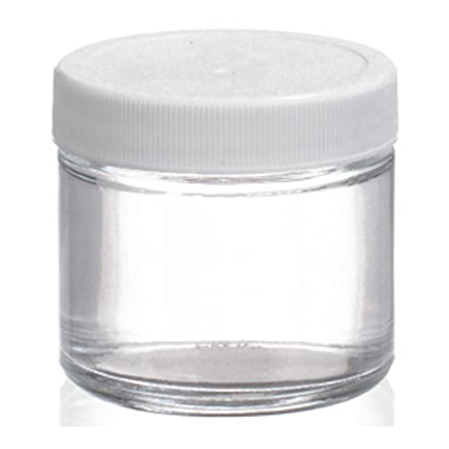 Wheaton W216908 זכוכית צלולה 2oz צנצנת צדדית ישר, עם 53-400 polypropylene ptfe לבן פונה פנוי פוליאתילן מרופד כובע בורג.