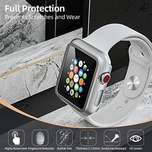Pzoz תואם ל- Apple Watch Series 3 / Series 2 Case עם מגן מסך 38 ממ אביזרים שומר דק פגוש דק כיסוי מלא מט כיסוי