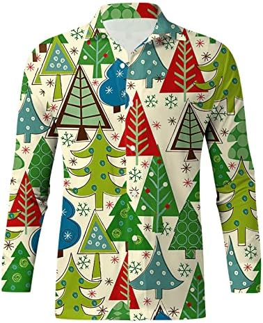 חולצות חג מולד של ווקאצ'י הוואי לגברים שרוול ארוך כפתור מזדמן של צבי סנטה צבי מודפסות חולצות חג המולד חג המולד